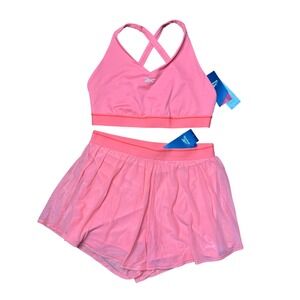 NWT Reebok Sports Bra & Skort Activewear Set Womens XL Pink Workout Training Gym